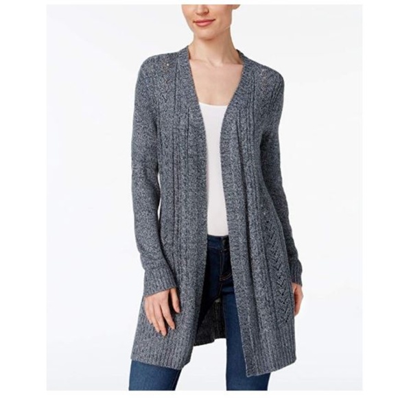 Karen Scott Sweaters Karen Scott Cableknit Duster Cardigan Blue